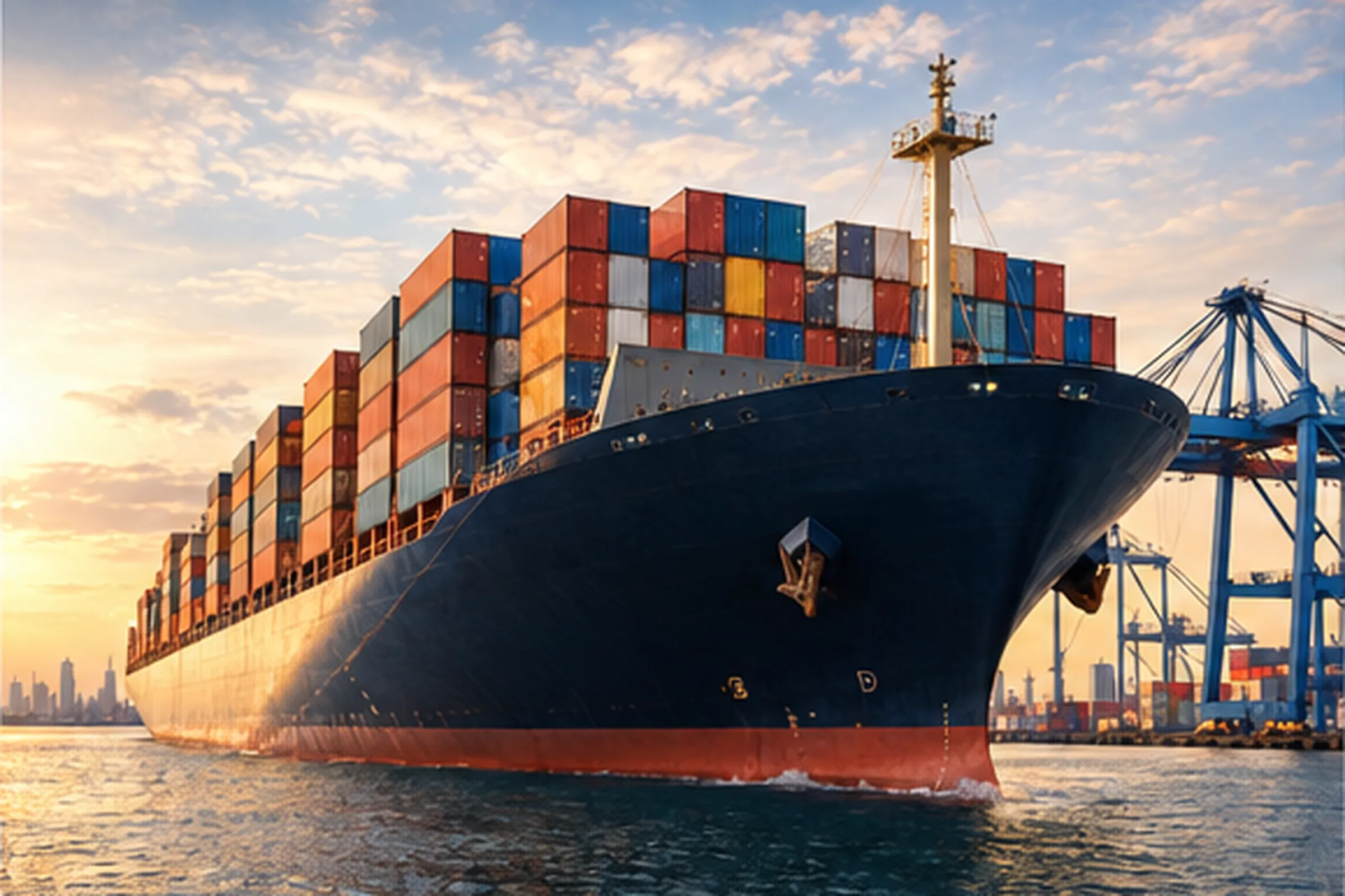 Commercial container ship at a modern international port
